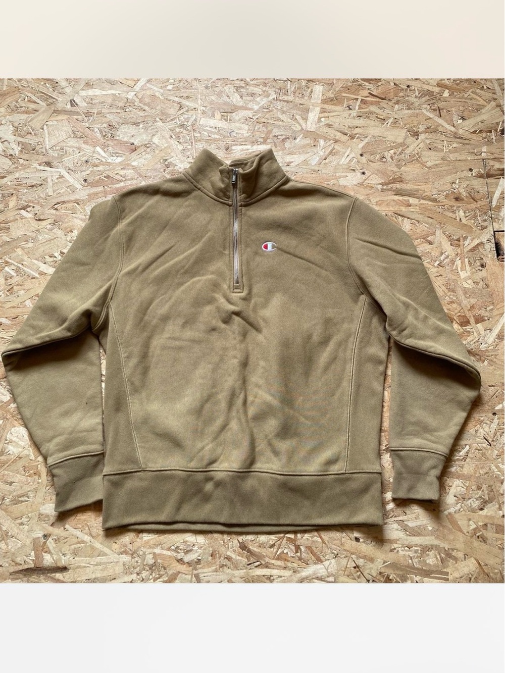 Champion Men's Tan Quarter-Zip Pullover with small embroided logo